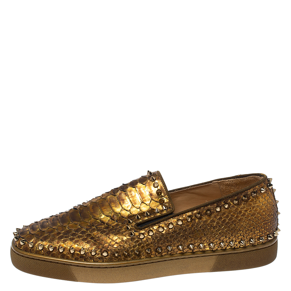 

Christian Louboutin Metalic Gold Python Pik Boat Slip On Sneakers Size