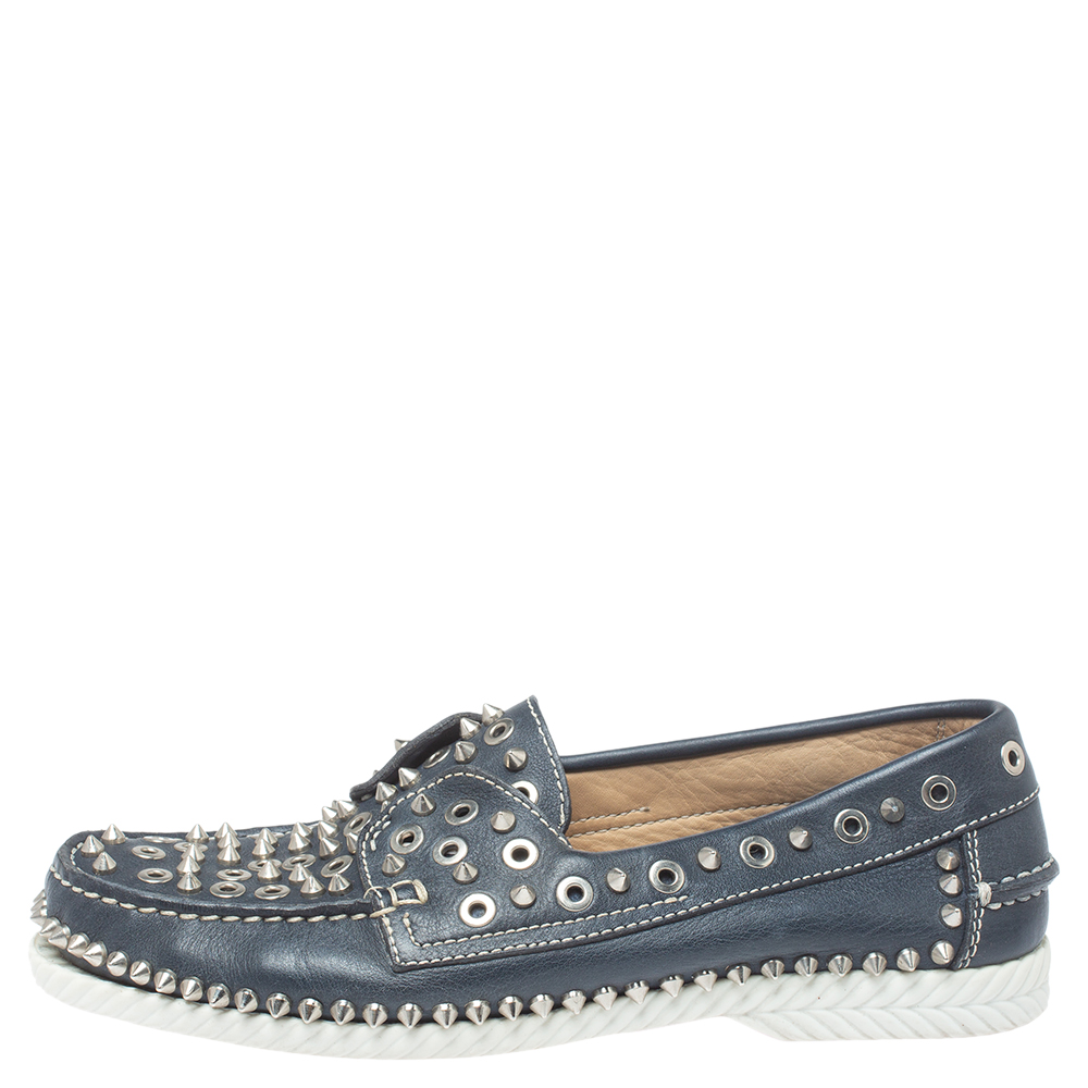

Christian Louboutin Blue Leather Yacht Spikes Loafers Size