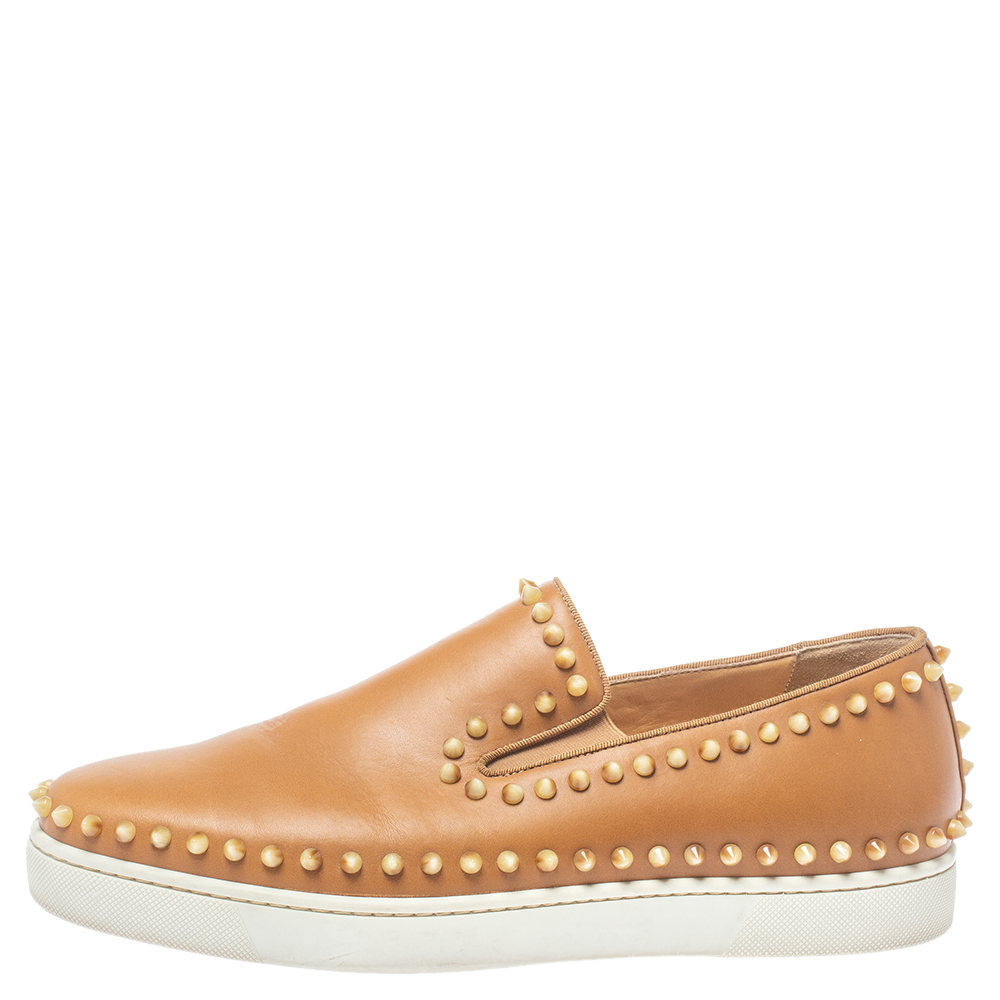 

Christian Louboutin Brown Leather Spike Boat Slip On Sneaker Size