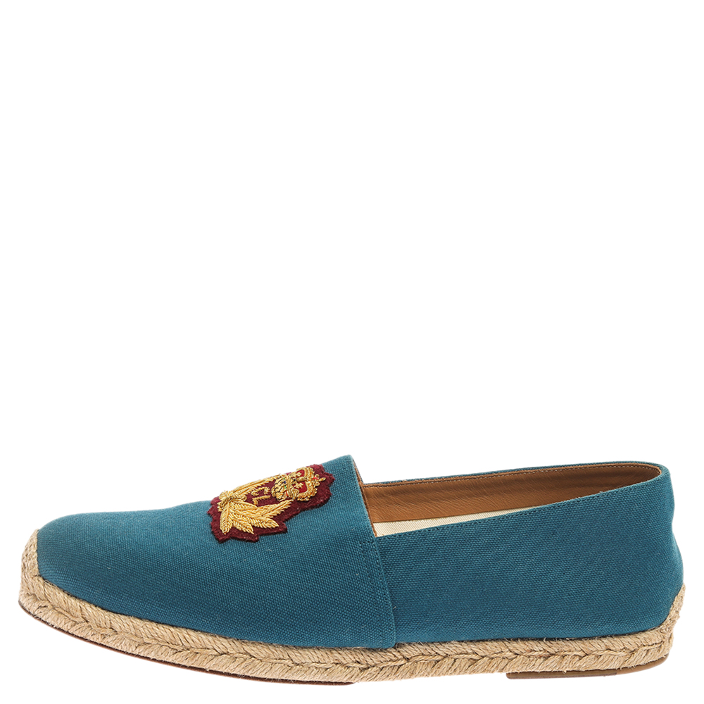 

Christian Louboutin Blue Canvas Gala Embroidered Espadrille Slip On Loafers Size