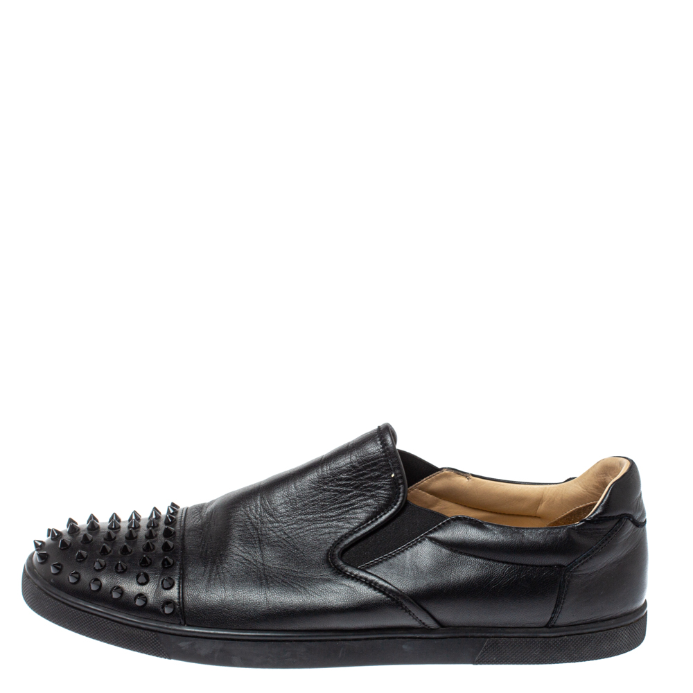 

Christian Louboutin Black Leather Nazapunta Slip On Sneakers Size