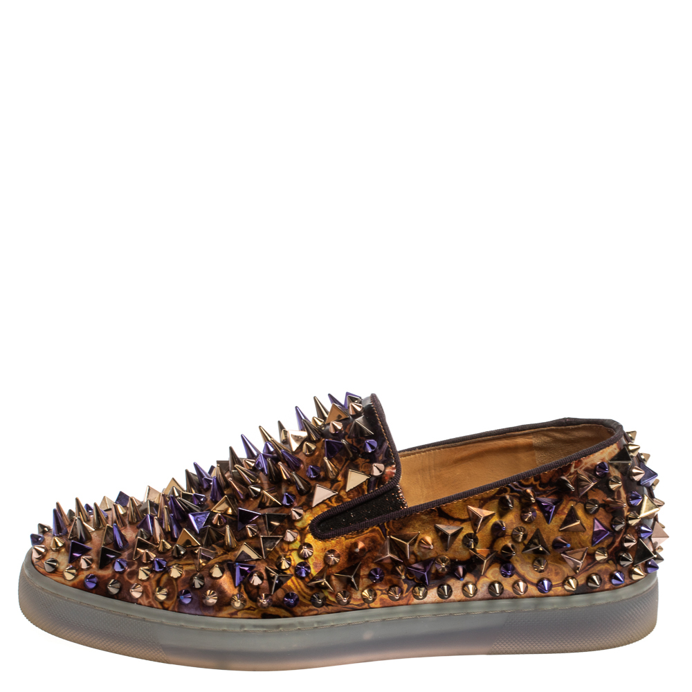 

Christian Louboutin Multicolor Printed Patent Leather Roller Boat Pik Pik Slip On Sneakers Size
