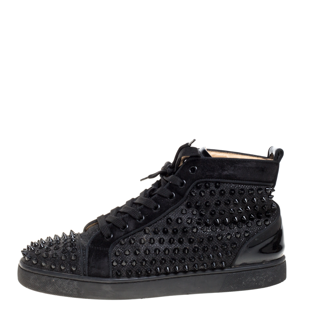 

Christian Louboutin Black Suede And Patent Leather Louis Spikes High Top Sneakers Size