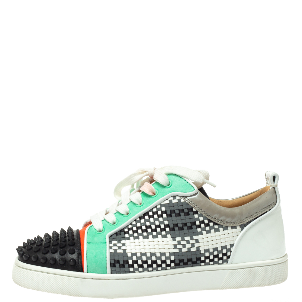 

Christian Louboutin Multicolor Suede And Patent Leather Louis Junior Spikes Orlato Low Top Sneakers Size