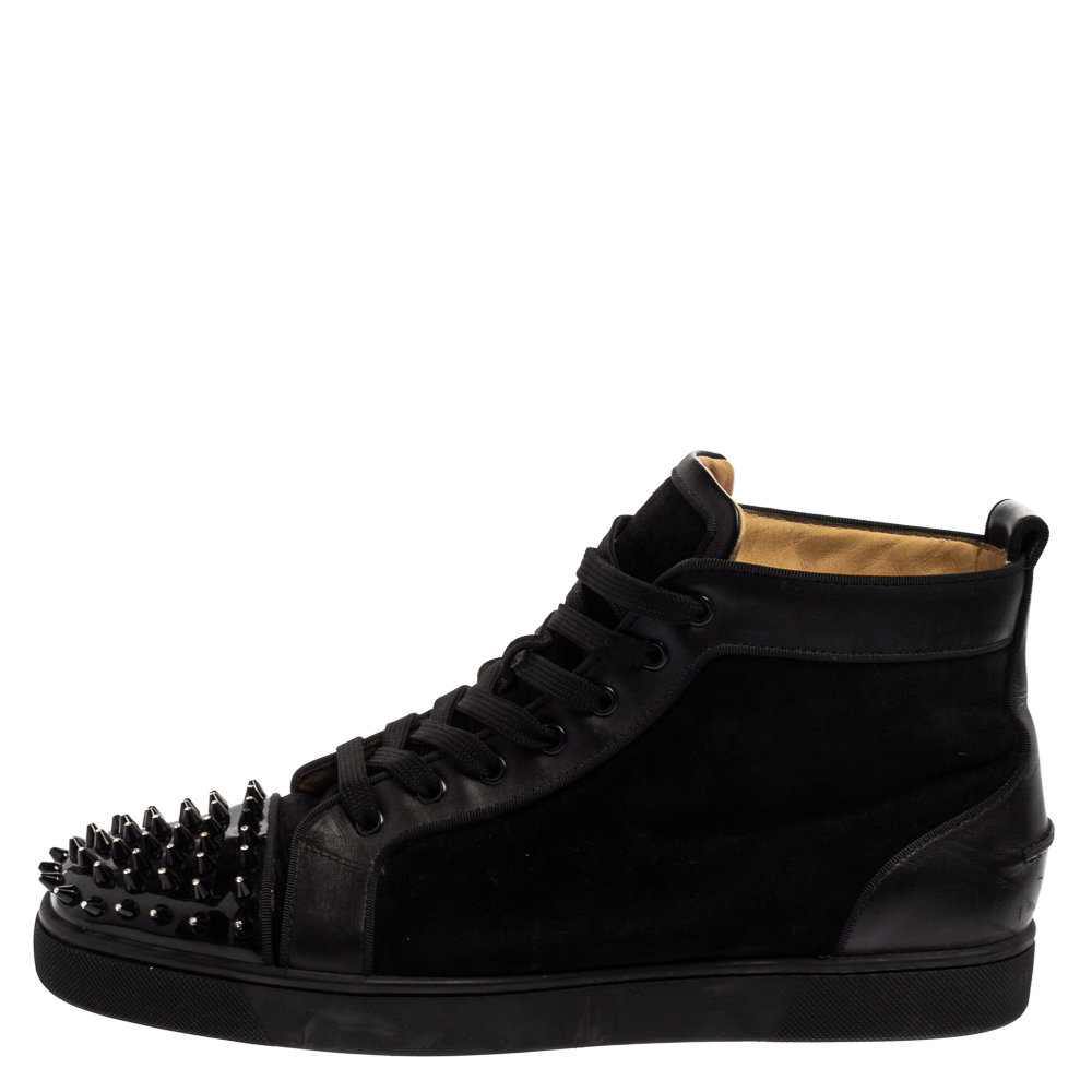 

Christian Louboutin Black Suede And Patent Leather Louis Spikes Cap Toe High Top Sneakers Size