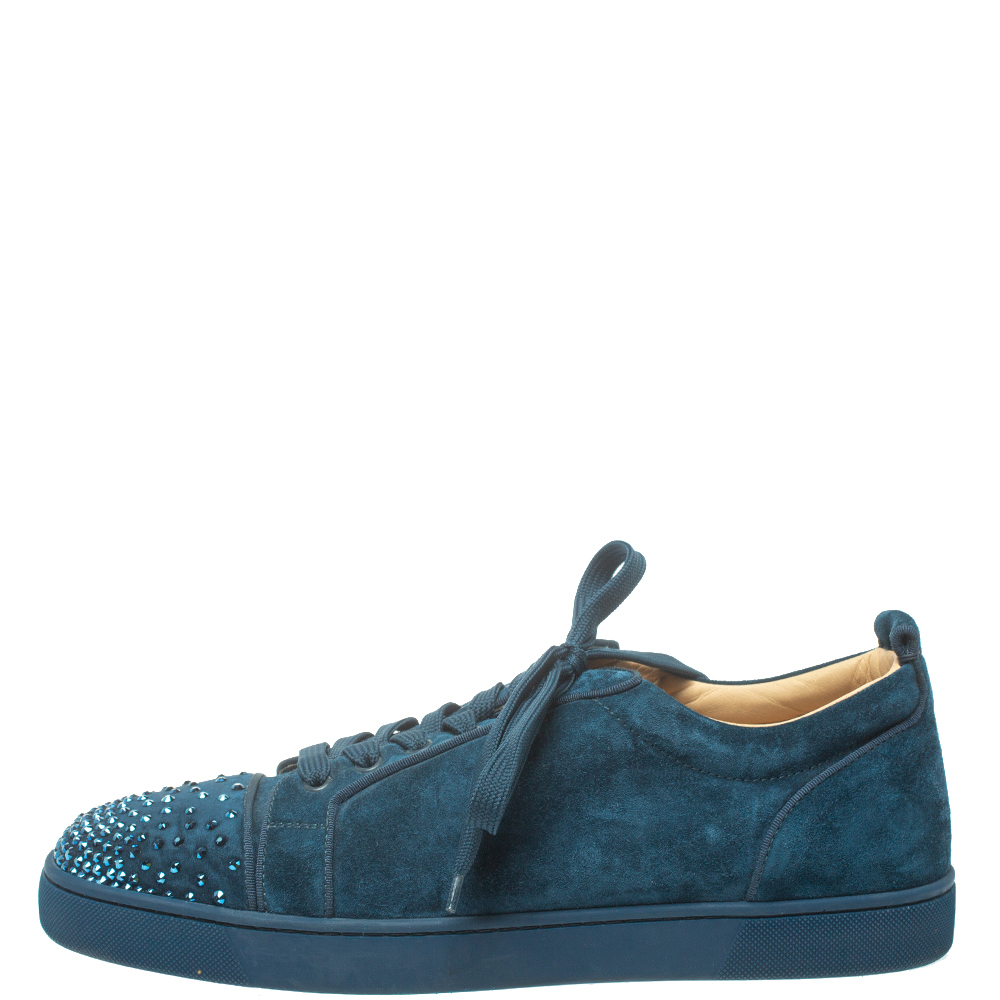 

Christian Louboutin Blue Suede Louis Junior Degra Strass Low Top Sneakers Size
