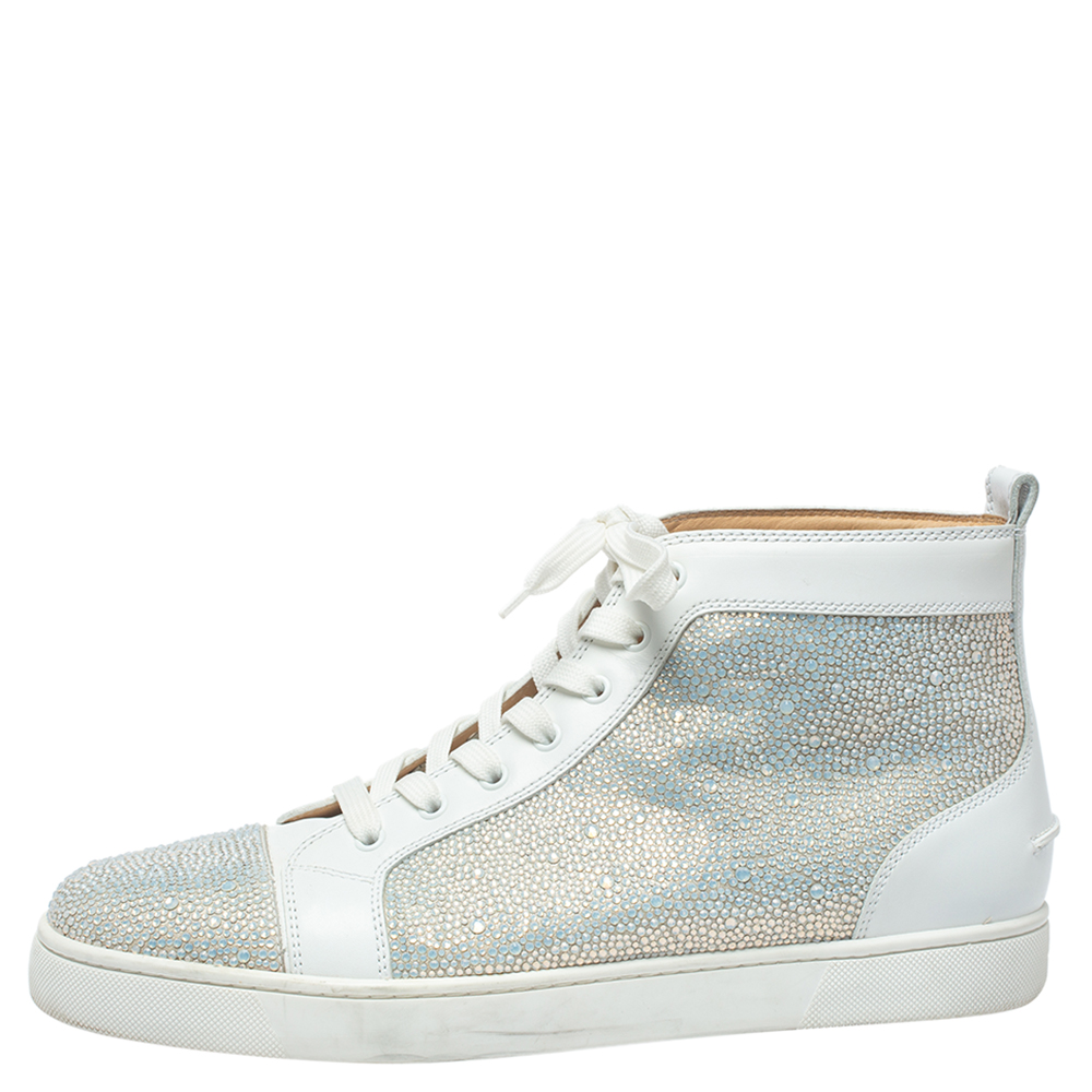 

Christian Louboutin White Leather Rantus Crystal Embellished High Top Sneakers Size