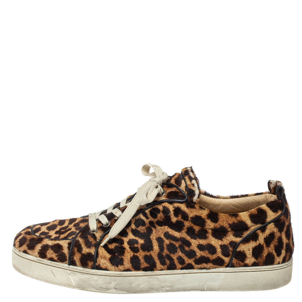 

Christian Louboutin Brown Leopard Calfhair Rantulow Orlato Low Top Sneakers Size
