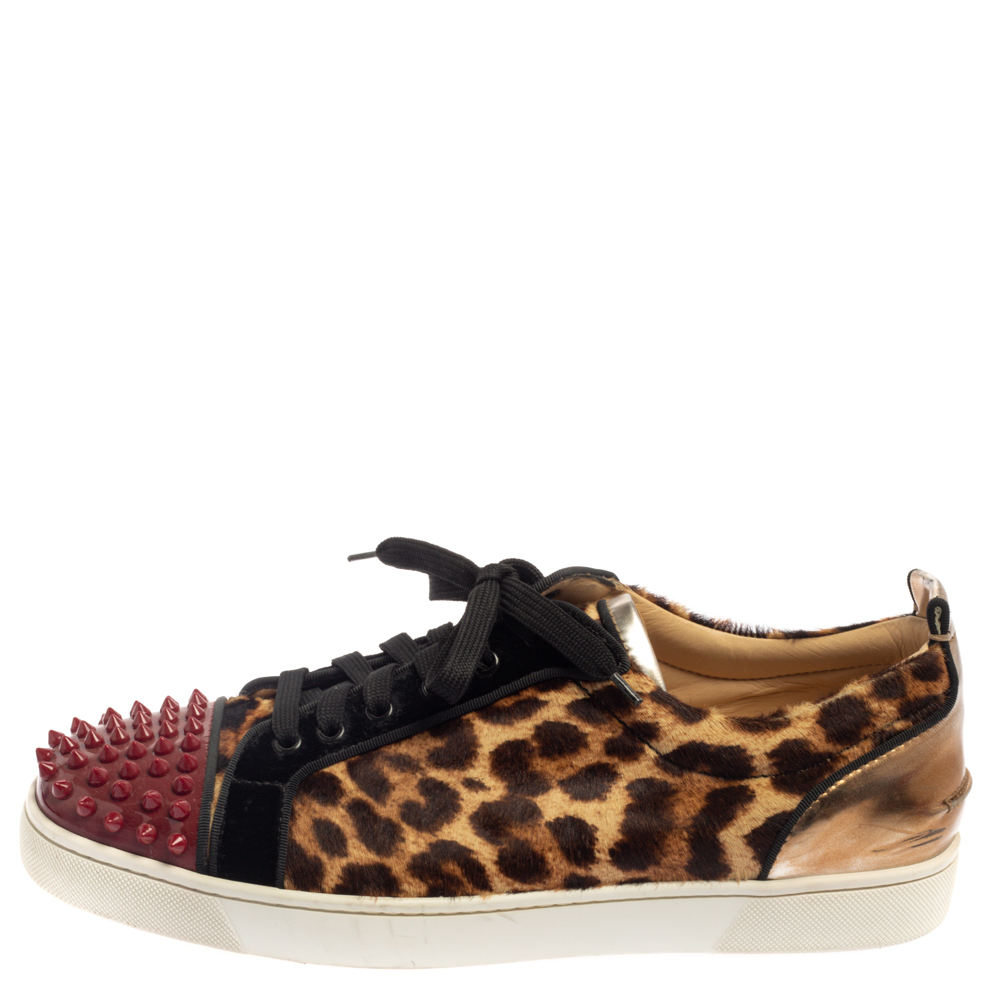 

Christian Louboutin Multicolor Leopard Print Pony Hair And Patent Leather Louis Junior Spikes Sneakers Size
