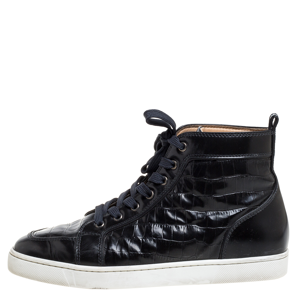 

Christian Louboutin Black Croc Embossed Leather Rantus High Top Sneakers Size