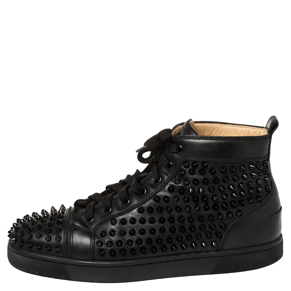 

Christian Louboutin Black Leather Louis Spikes High Top Sneakers Size