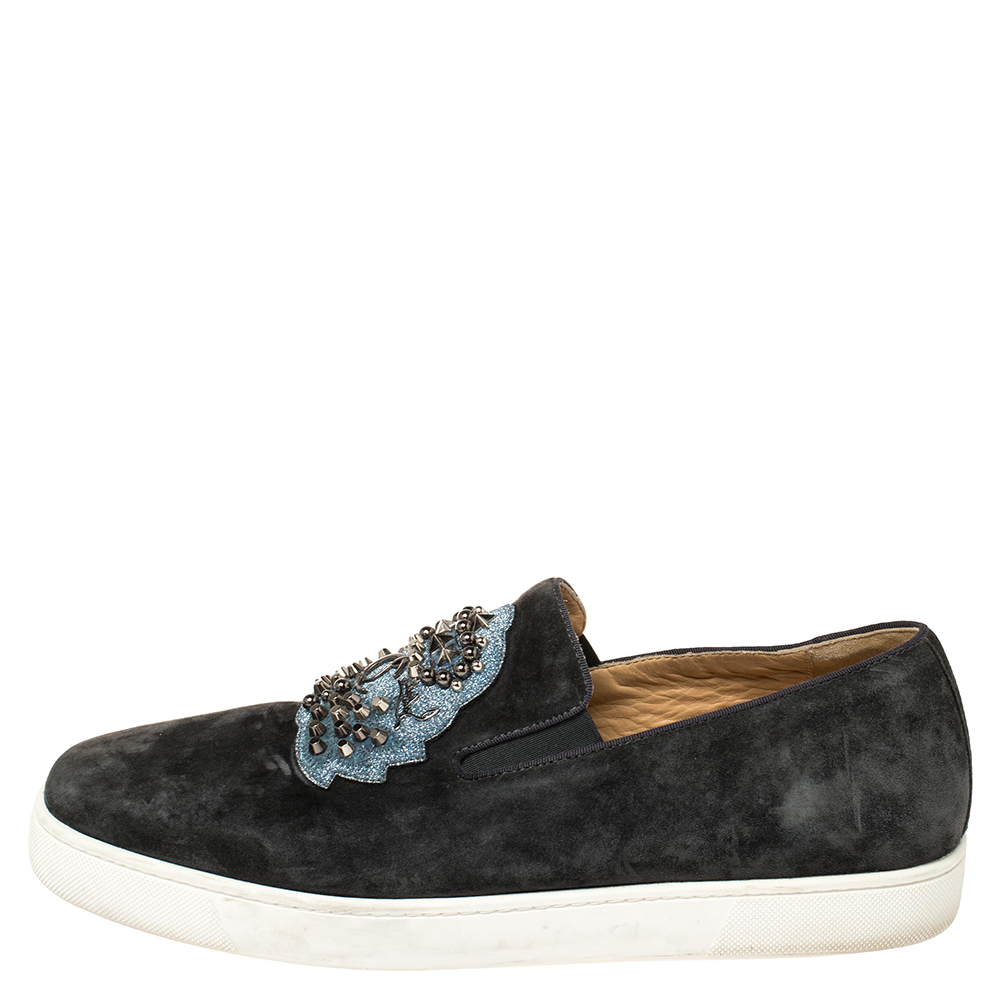 

Christian Louboutin Grey Suede Embellished 'Ecuboat' Slip on Sneakers Size