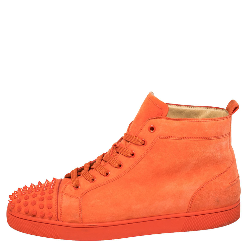 

Christian Louboutin Orange Suede Lou Spikes High Top Sneakers Size