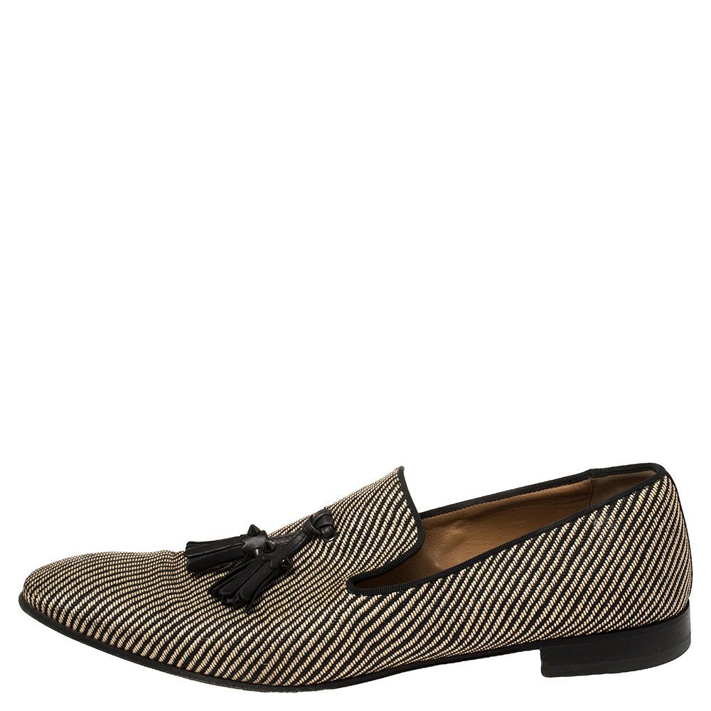 

Christian Louboutin Two Tone Canvas Dandelion Tassel Loafers Size, Black