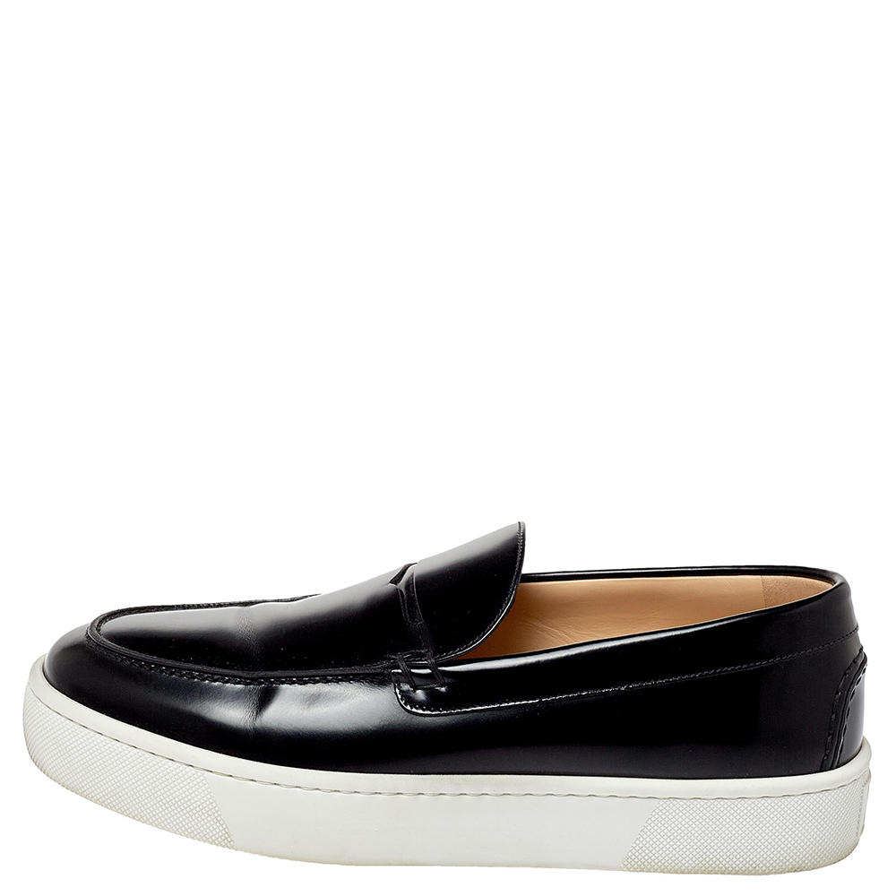 

Christian Louboutin Black Patent Leather Paqueboat Slip On Sneakers Size