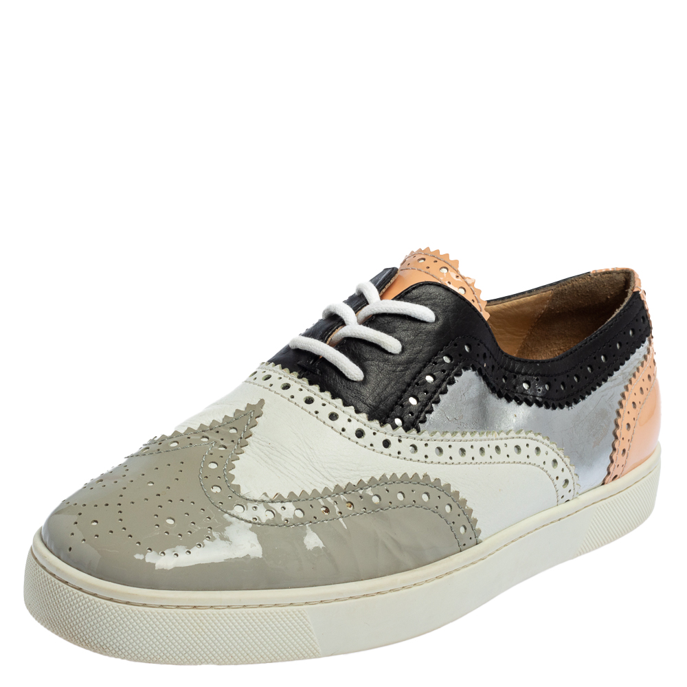 Pre-owned Christian Louboutin Multicolor Patent And Leather Golfito Wingtip Trainers Size 42