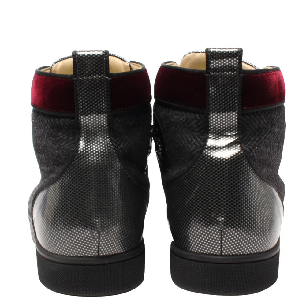 

Christian Louboutin Black/Red Leather and Suede High top sneakers Size EU