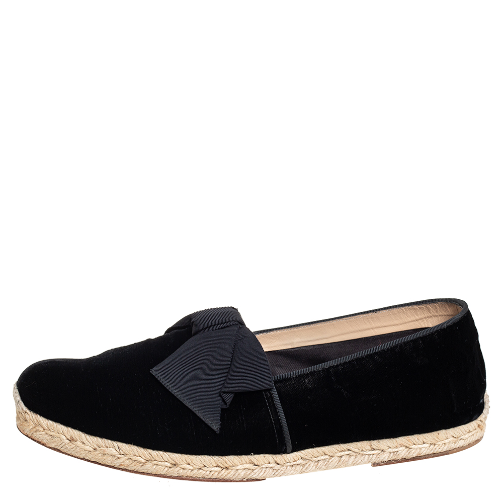 

Christian Louboutin Black Velvet Bow Slip On Espadrilles Size