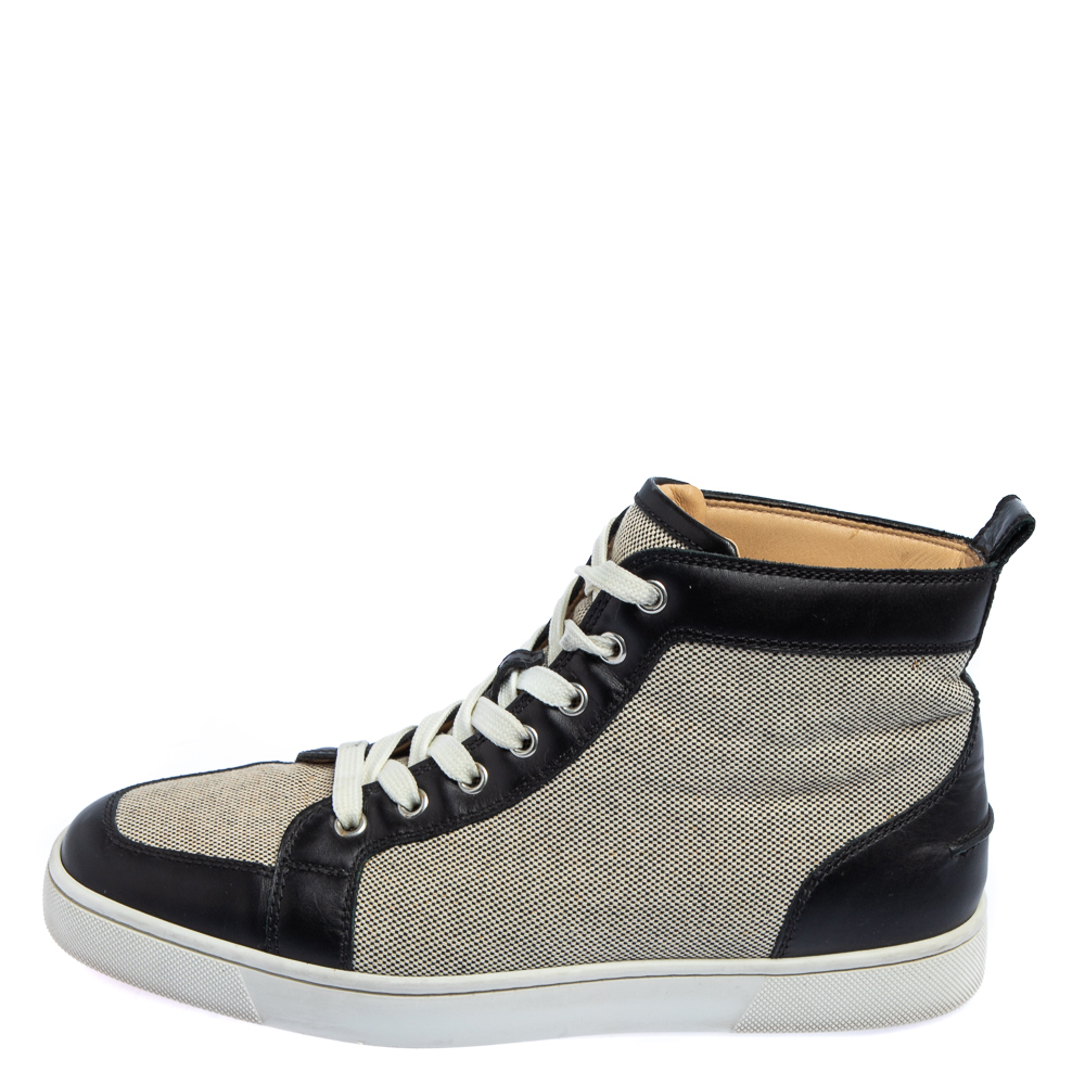 

Christian Louboutin Black/White Canvas and Leather Rantus High Top Sneakers Size