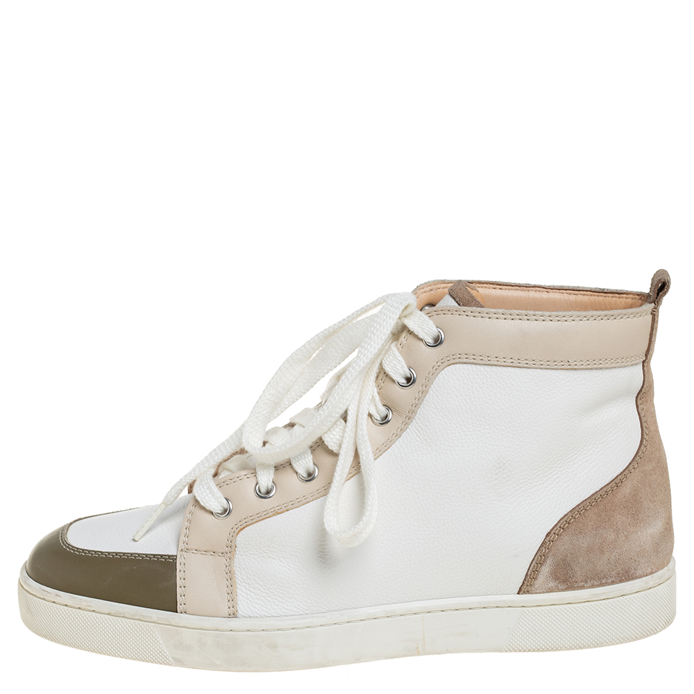

Christian Louboutin Tricolor Suede And Leather Rantus Orlato High Top Sneakers Size, White