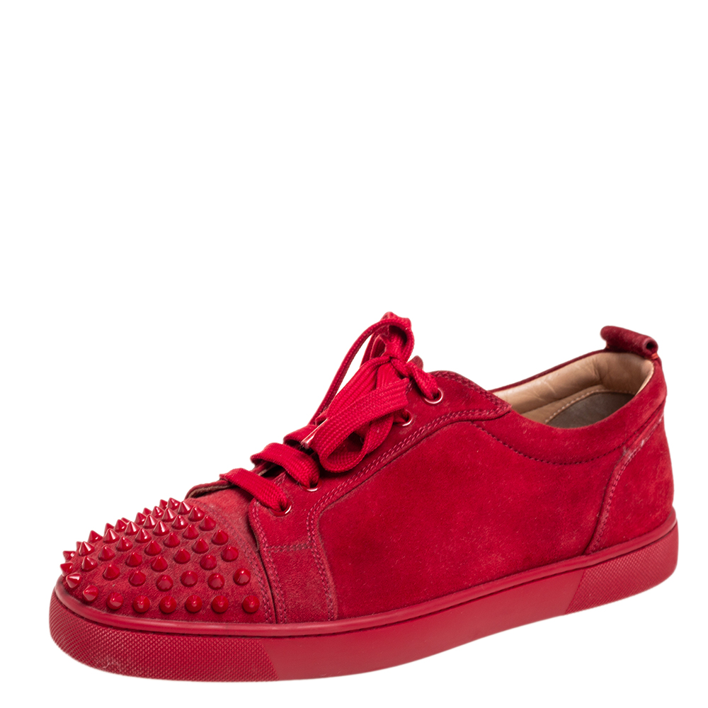 Pre-owned Christian Louboutin Red Suede Louis Junior Low Top Sneakers Size 41.5 | ModeSens