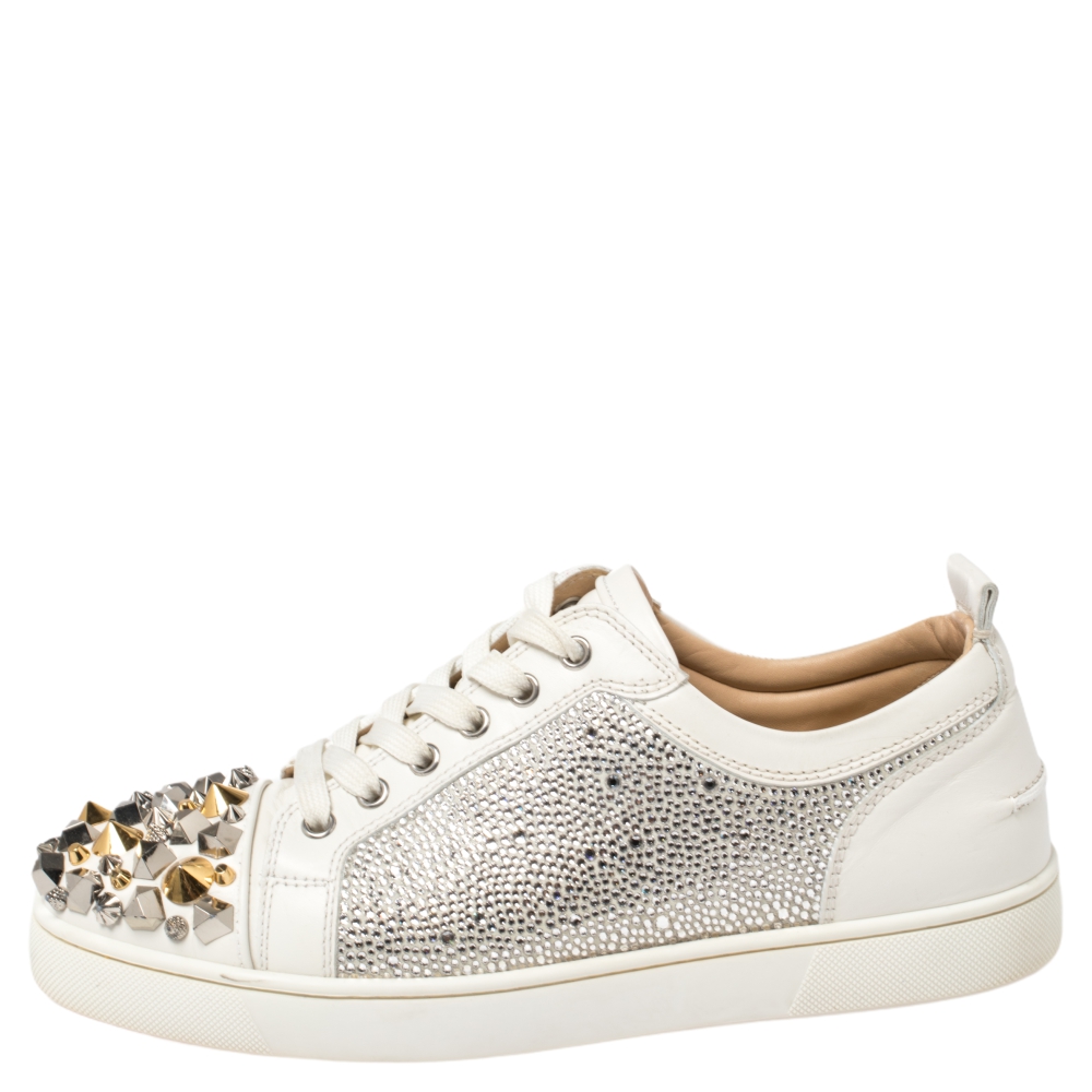 

Christian Louboutin White Leather Louis Junior Mix Spikes And Crystal Embellished Sneakers Size