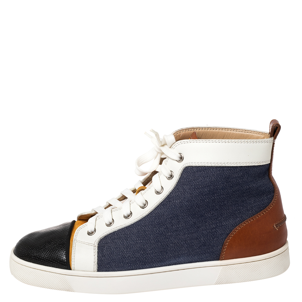 

Christian Louboutin Multicolor Denim And Leather Louis Flat High Top Sneakers Size