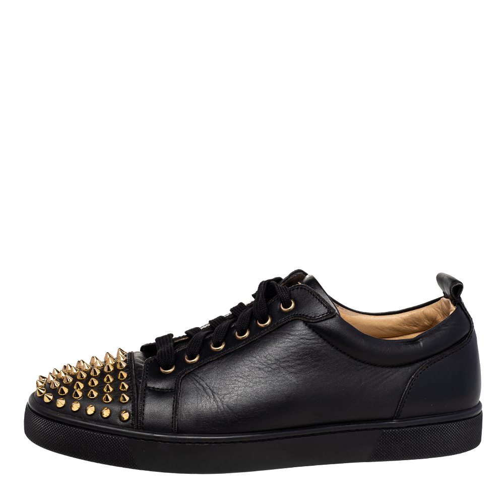 

Christian Louboutin Black Leather Louis Junior Spike Low Top Sneakers Size