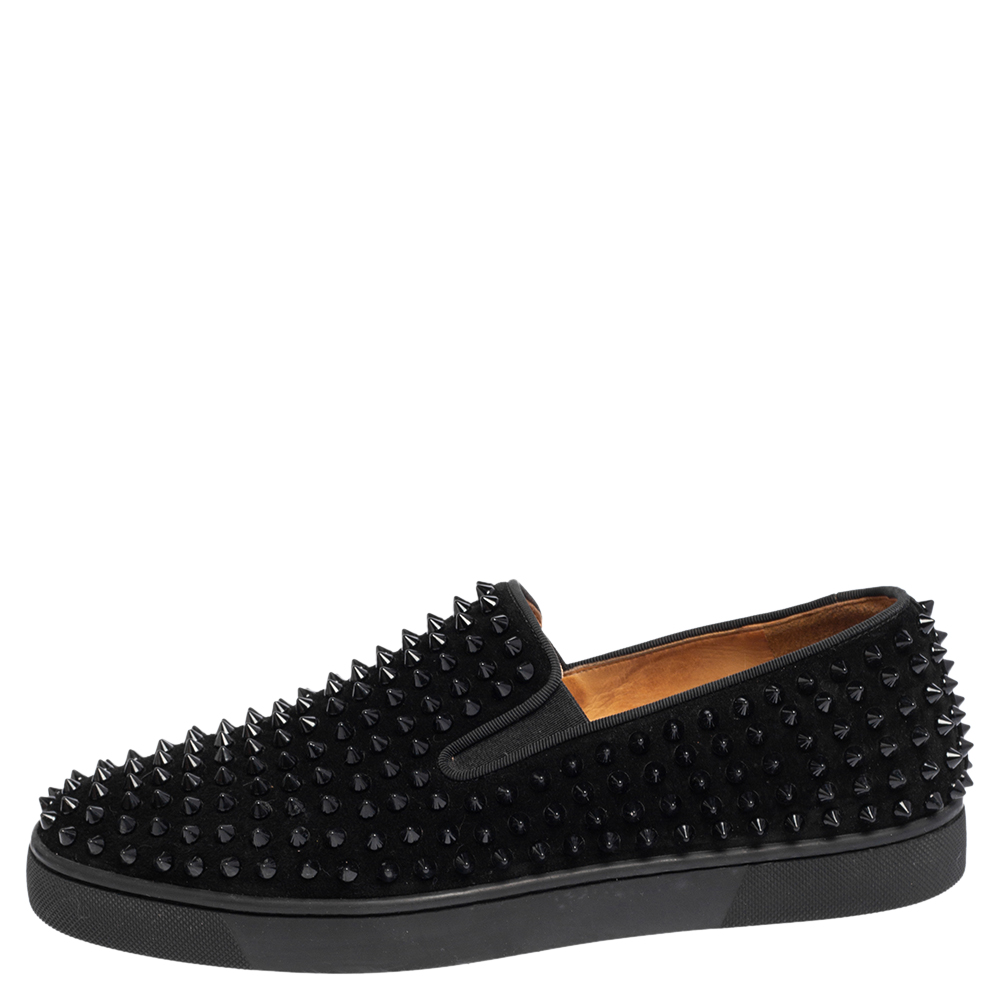 

Christian Louboutin Black Suede Roller Boat Spiked Slip On Sneakers Size