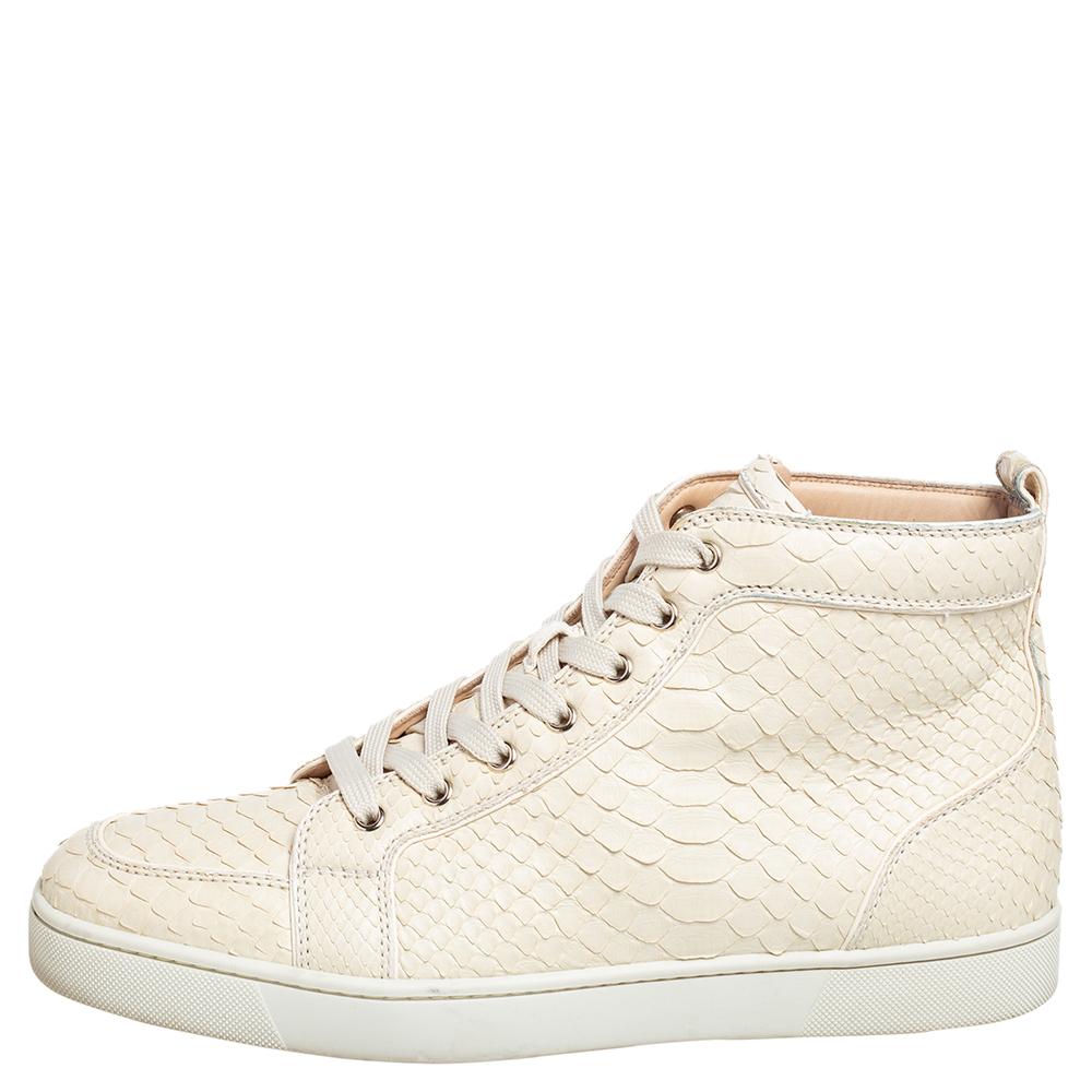 

Christian Louboutin Cream Python Leather Rantus Orlato High Top Sneakers Size