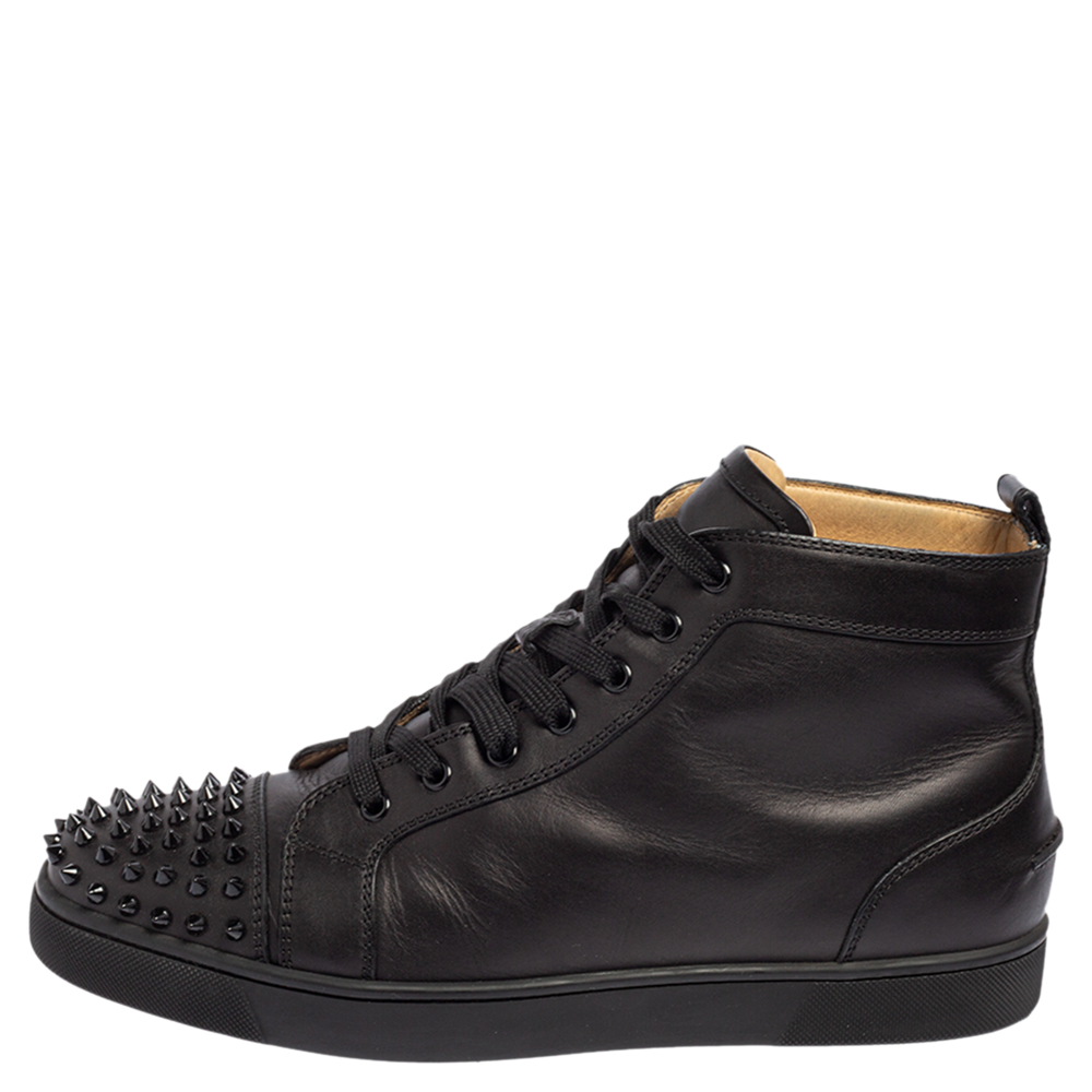 

Christian Louboutin Black Leather Lou Spikes High Top Sneakers Size