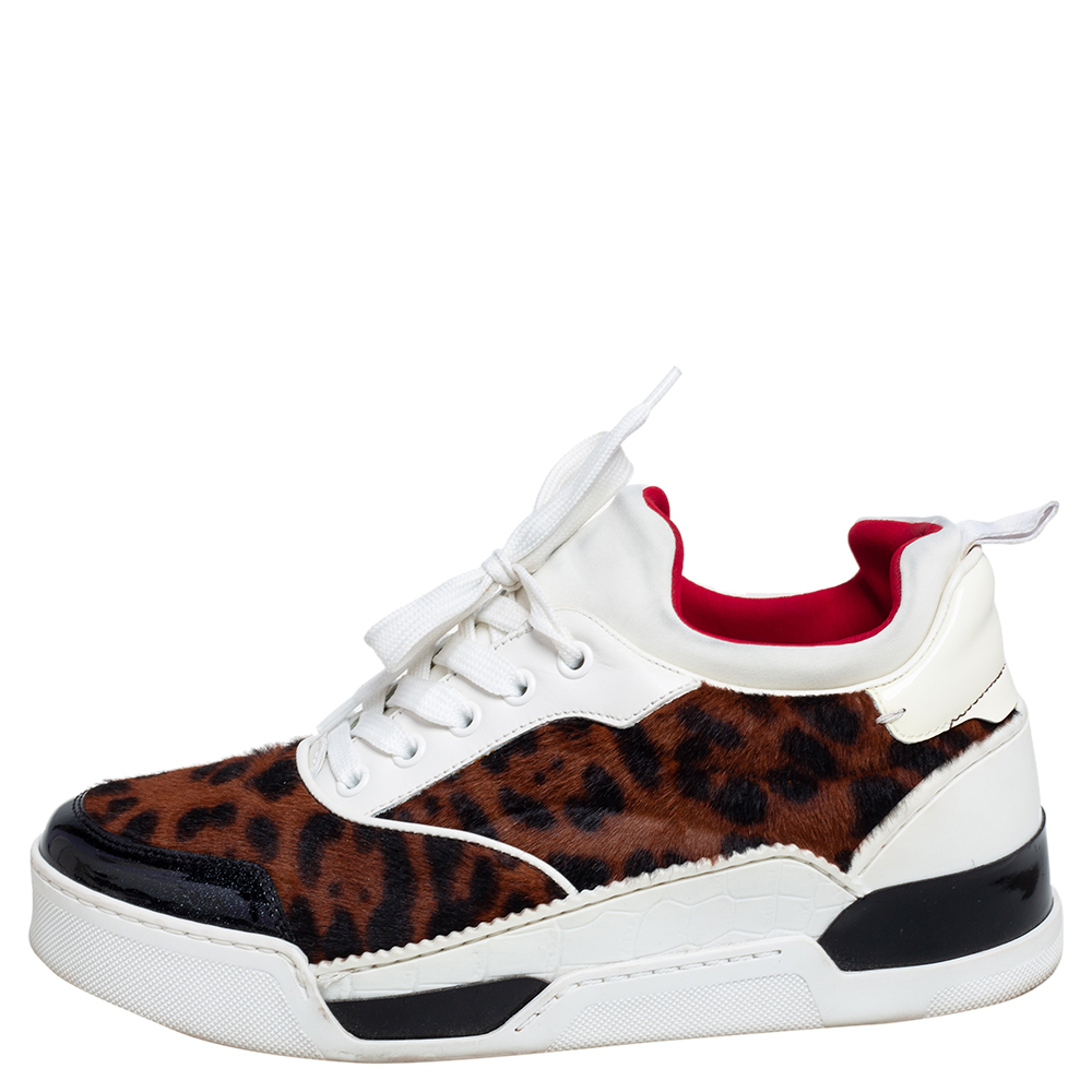 

Christian Louboutin Multicolor Leopard Print Calfhair, Patent and Leather Aurelien Sneakers Size