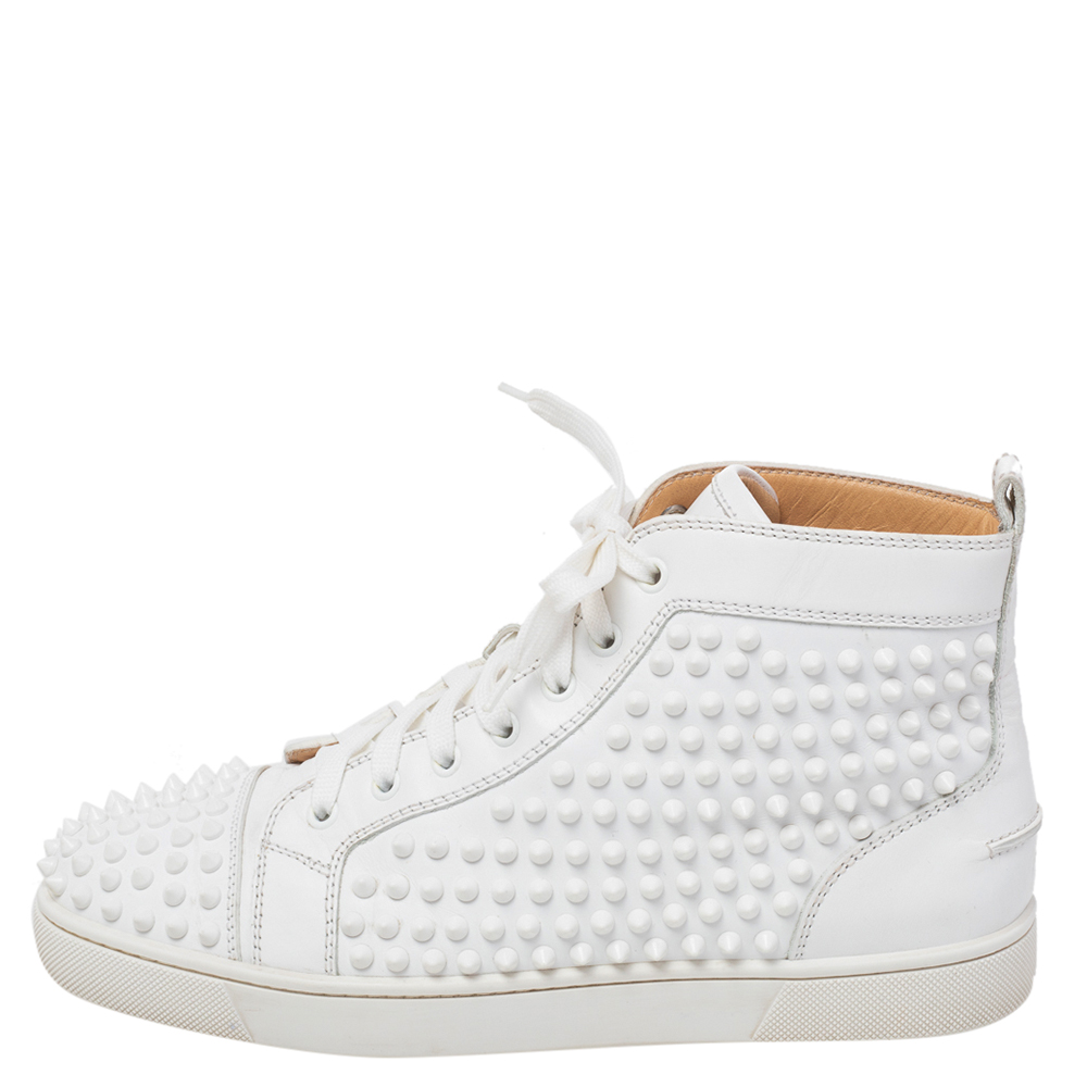 

Christian Louboutin White Leather Louis Spikes High Top Sneakers Size