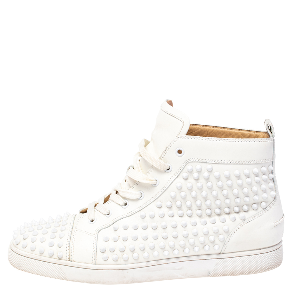 

Christian Louboutin White Leather Louis Spikes High Top Sneakers Size