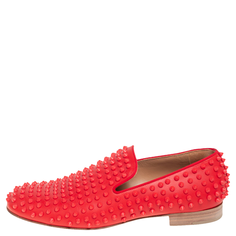 

Christian Louboutin Crimson Red Leather Rollerboy Spike Smoking Slippers Size