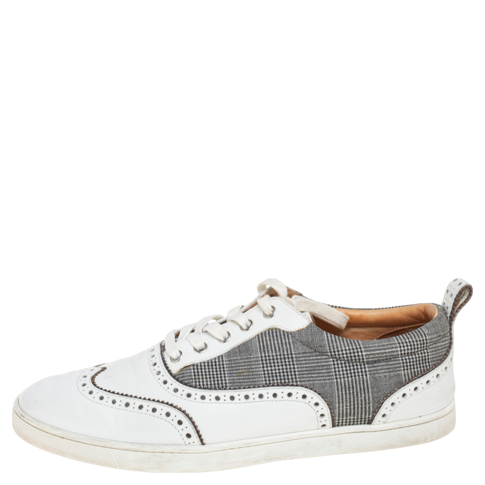 

Christian Louboutin Grey/ White Leather And Check Canvas Brogue Low Top Size