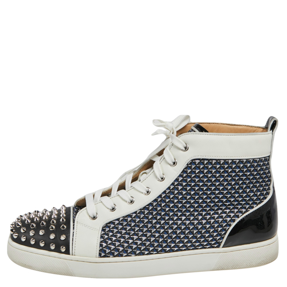 

Christian Louboutin Black/White Leather Spikes Orlato High Top Sneakers Size