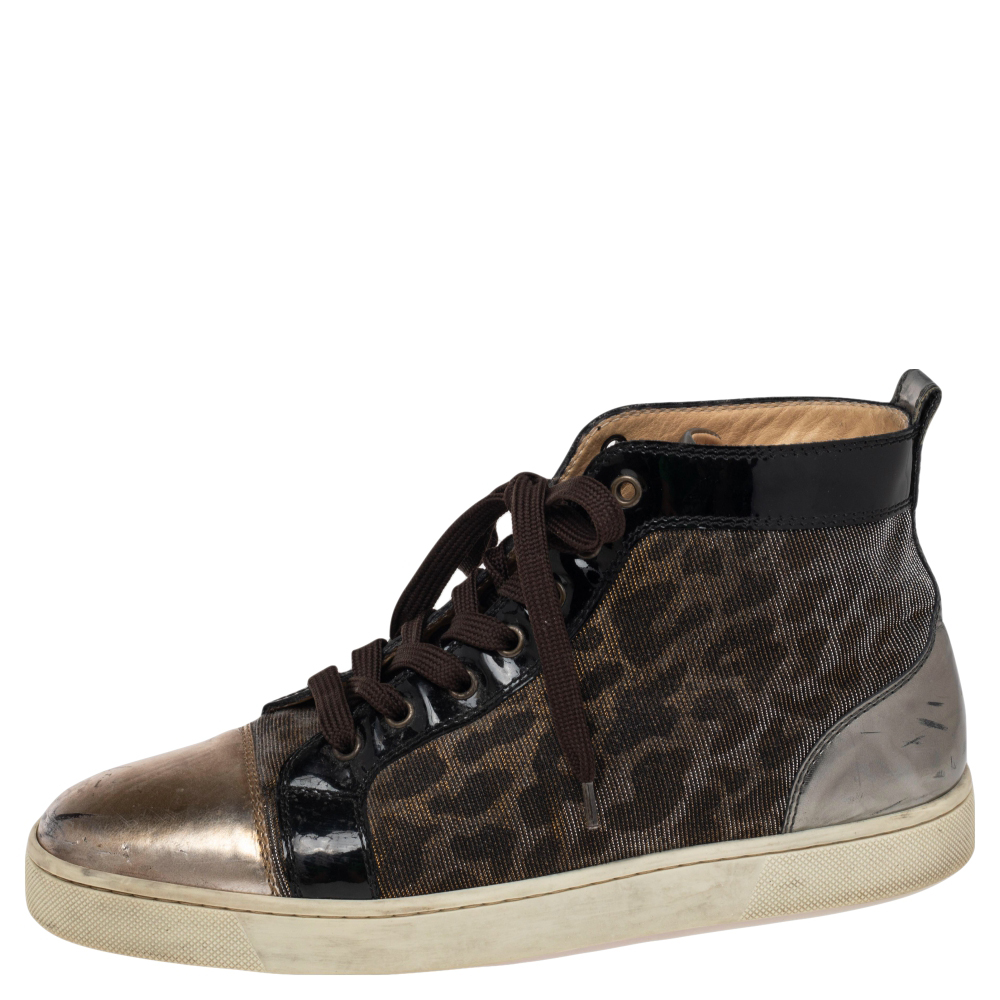 

Christian Louboutin Metallic Tricolor Leather and Fabric Orlato High Top Sneakers Size, Brown