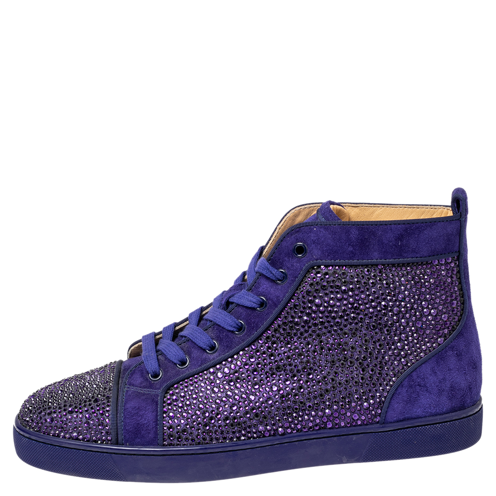 

Christian Louboutin Purple Suede Louis Orlato Crystals High Top Sneakers Size