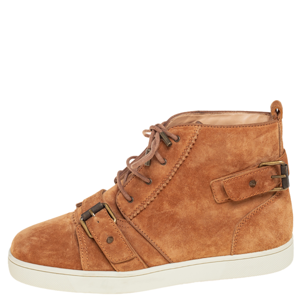 

Christian Louboutin Tan Suede Nono Strap Reglisse High Top Sneakers Size