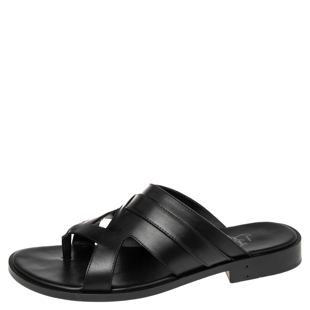 

Christian Louboutin Black Leather Sinouhe Thong Flat Sandals size