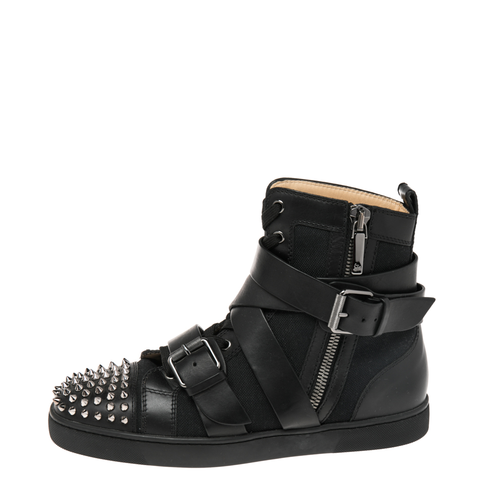 

Christian Louboutin Black Canvas And Leather Snap Shoot Spikes Sneakers Size