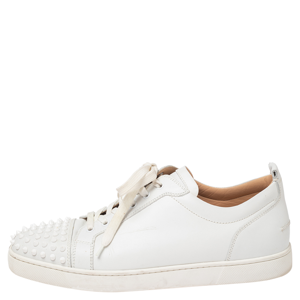 

Christian Louboutin White Leather Spike Vieira Low Top Sneakers Size