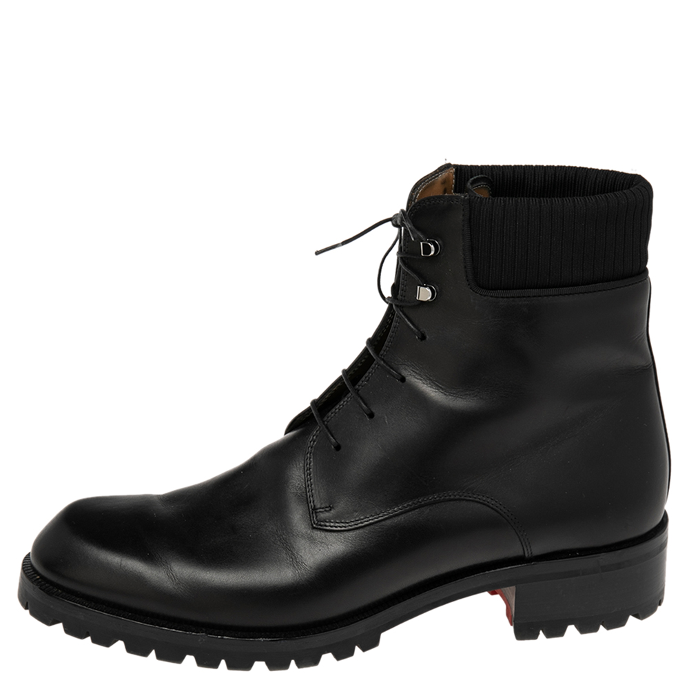 

Christian Louboutin Black Leather And Stretch Knit Trapman Ankle Boots Size