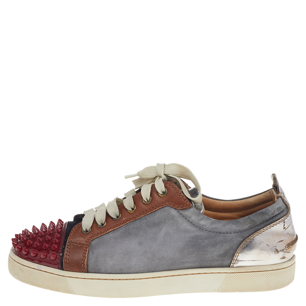 

Christian Louboutin Multicolor Suede And Leather Louis Junior Spikes Low Top Sneakers Size