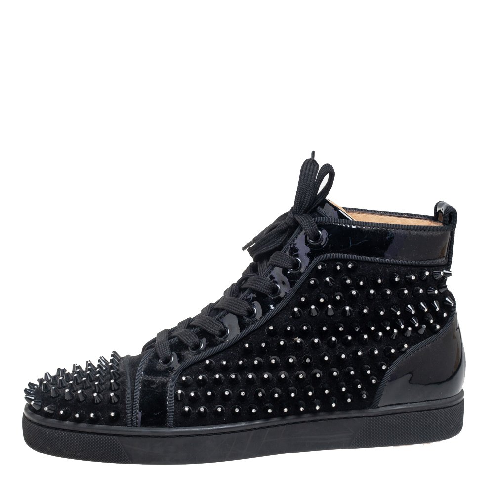 

Christian Louboutin Black Suede And Patent Leather Louis Spike Crystals High Top Sneakers Size