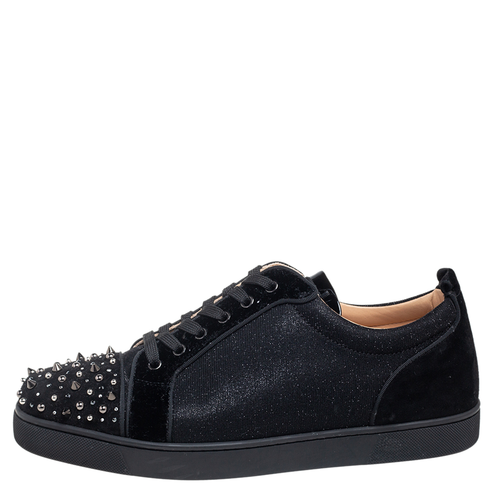 

Christian Louboutin Black Suede And Lame Fabric Louis Junior Studded Low Top Sneakers Size