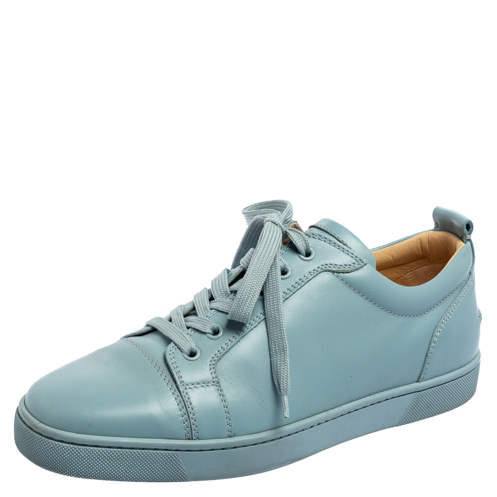 Pre-owned Christian Louboutin Light Blue Leather Louis Junior Sneakers Size 42.5