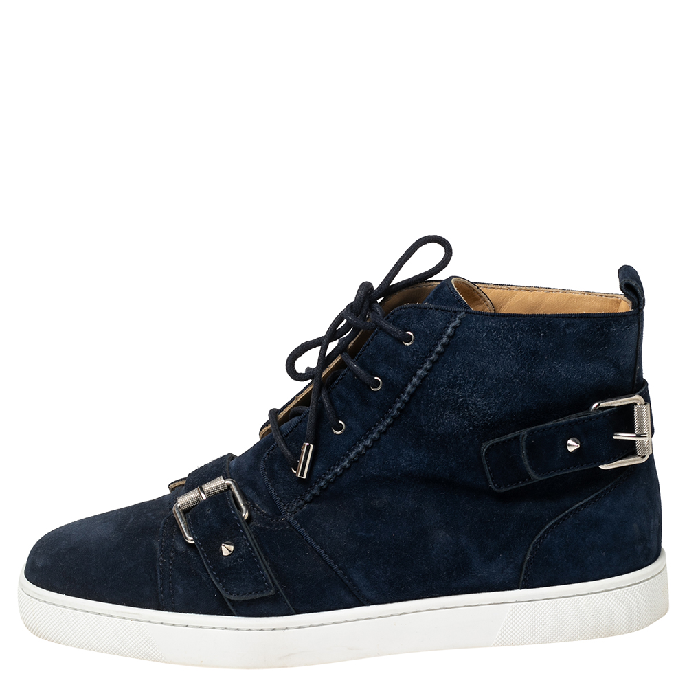 

Christian Louboutin Navy Blue Suede Nono Strap Reglisse High-Top Sneakers Size