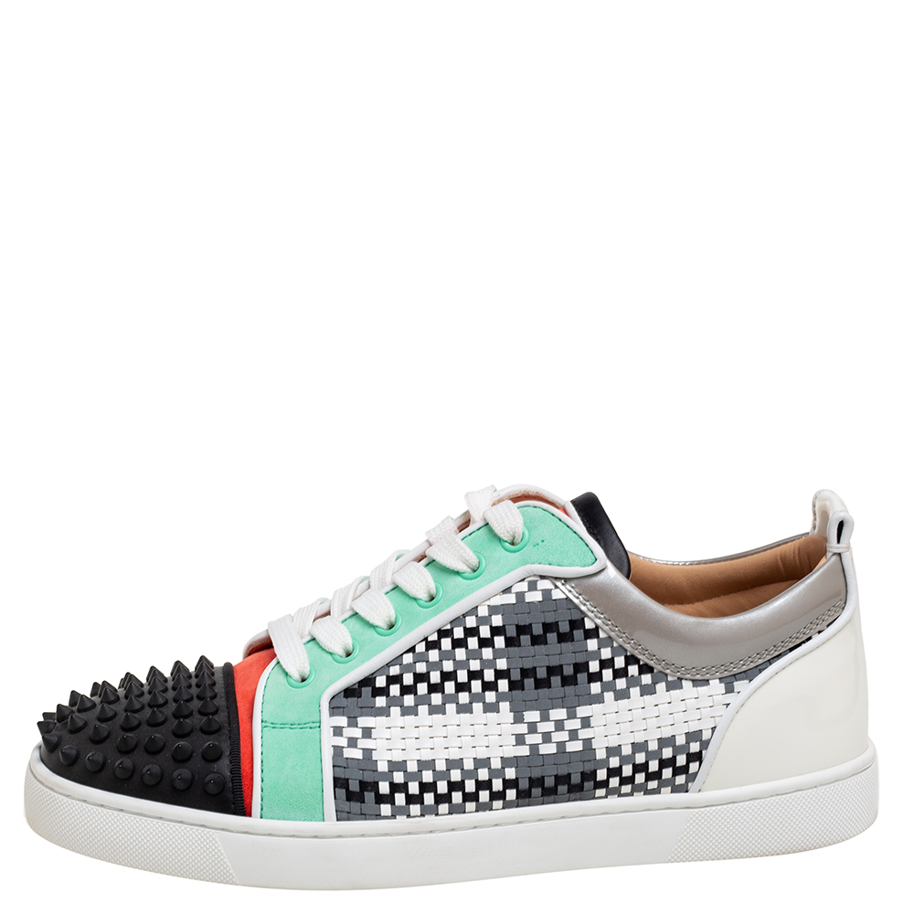 

Christian Louboutin Multicolor Weaved Leather, Suede and Patent Leather Spiked Louis Junior Low-Top Sneakers Size